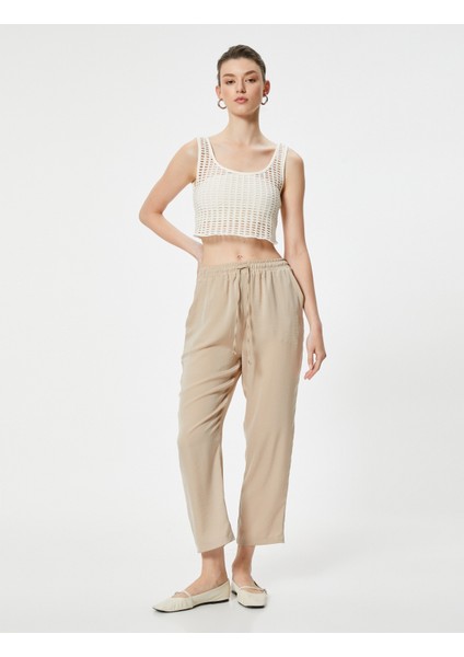 Crop Paça Pantolon Beli Bağlamalı Cepli