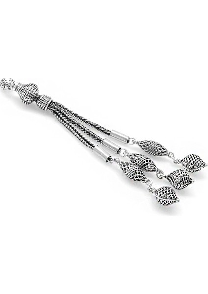 Telkari Tasarım 3'lü Kamçı 925 Ayar Gümüş Püskül