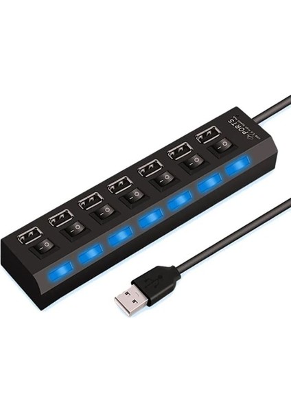 7 Port USB Çoklayıcı Hub Anahtarlı Aç/kapa Düğmeli Işıklı Taşınabilir USB Güç Adaptörü Yüksek Kalite 2.0 Hub