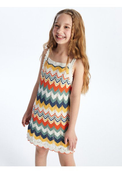 Soledad - Örgü Detaylı Askılı Zigzag Desenli Triko Elbise - Multicolor