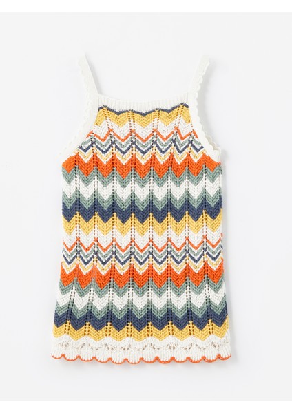 Soledad - Örgü Detaylı Askılı Zigzag Desenli Triko Elbise - Multicolor