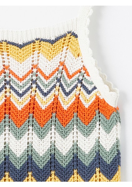 Soledad - Örgü Detaylı Askılı Zigzag Desenli Triko Elbise - Multicolor