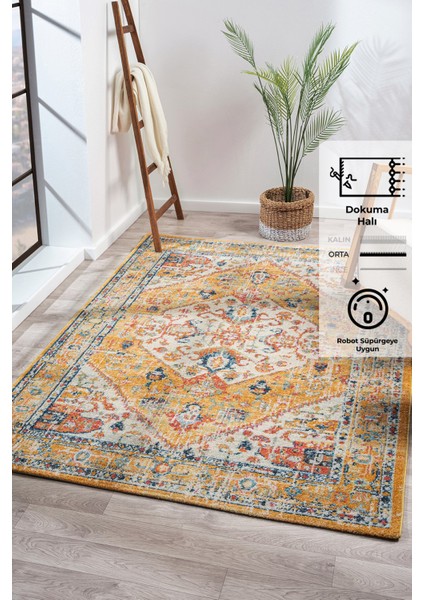 Konfor Vintage 7656 Sarı Klasik Eskitme Dokuma Halı 80 x 300 cm