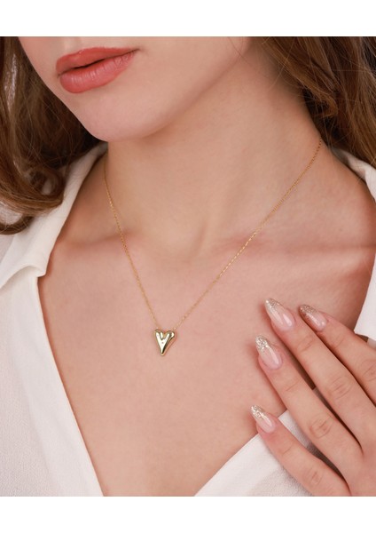 Taşsız Gümüş Kalp Kolye - Gold Renk