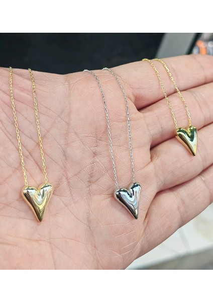 Taşsız Gümüş Kalp Kolye - Gold Renk fiyatları