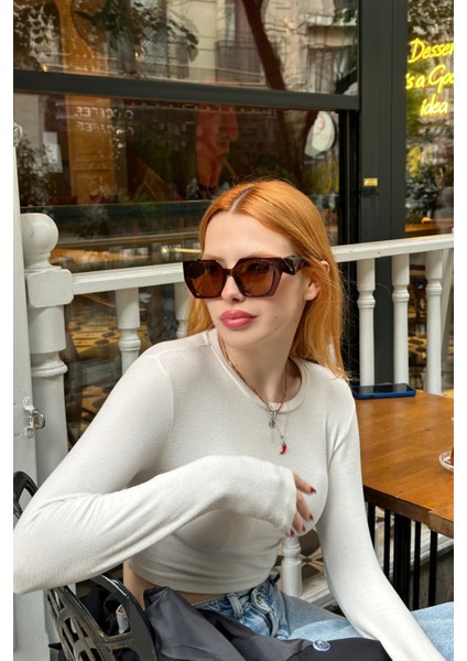 Rosalin Kadın Cat-Eye Güneş Gözlüğü Kahverengi
