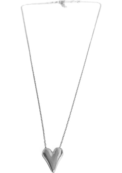 Taşsız Gümüş Kalp Kolye - Rodyum Renk