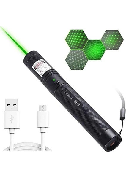 USB Şarjlı Uzun Menzilli Yeşil Lazer Pointer