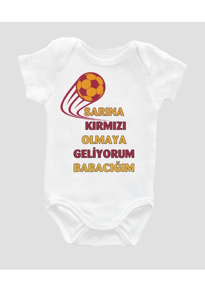 Outdoor One Sarına  Kırmızı Olmaya Geliyorum Babacığım Baskılı Yazılı Bebek Body Bebek Badi Çıtçıtlı Zıbın ZBN014