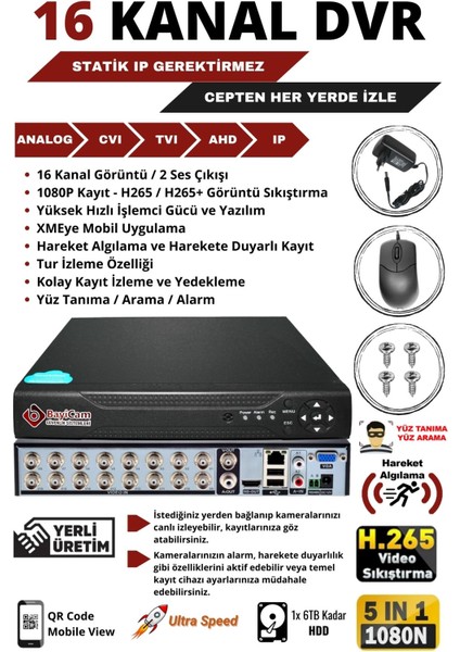 16 Kanal Ahd Dvr 1080N Xmeye Hibrit Kayıt Cihazı