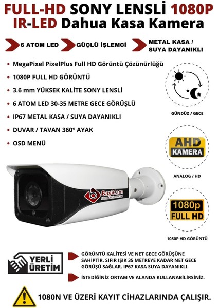 Metal Dahua Kasa Gece Görüşlü Ir-Led Güvenlik Kamerası - 1080P Full Hd Cepten Izleme