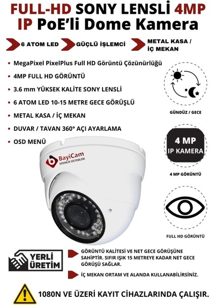 4mp Ip Poeli Metal Dome Kasa Güvenlik Kamerası - 4mp Full Hd Cepten Izleme