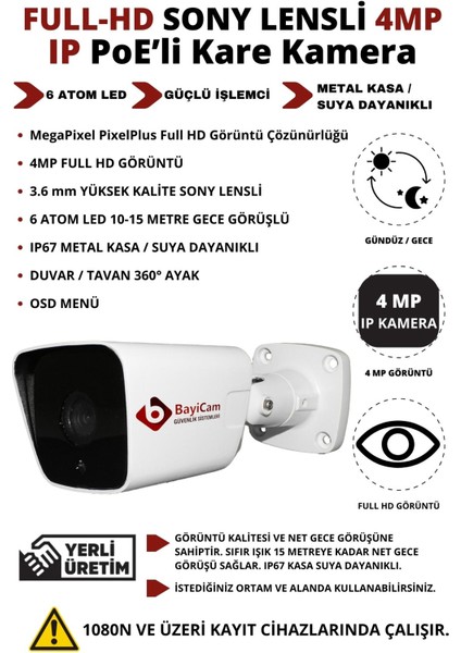 4mp Ip Poeli Metal Kare Kasa Güvenlik Kamerası - 4mp Full Hd Cepten Izleme