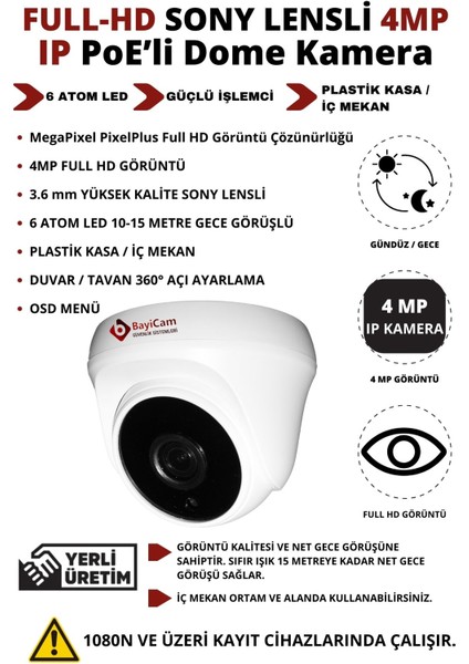 4mp Ip Poeli Plastik Dome Kasa Güvenlik Kamerası - 4mp Full Hd Cepten Izleme