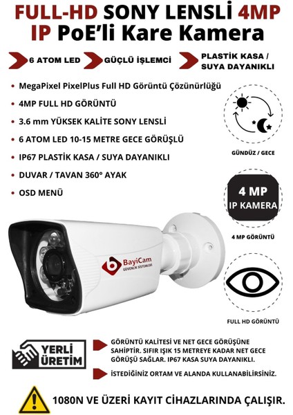 4mp Ip Poeli Plastik Kare Kasa Güvenlik Kamerası - 4mp Full Hd Cepten Izleme