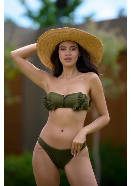 Çizgili Kumaş Düz Bikini Alt