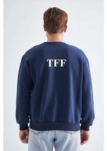 Sweatshirt, Lacivert Basic Kapüşonsuz, Içi Polarlı, Üç Iplik Tff S