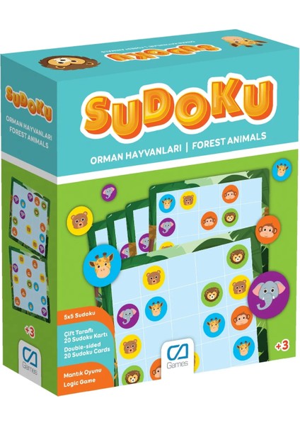 Sudoku Orman Hayvanları 5x5 20ADET Çift Taraflı Kart 3+Yaş Çocuklar Için Mantık Zeka Oyunu