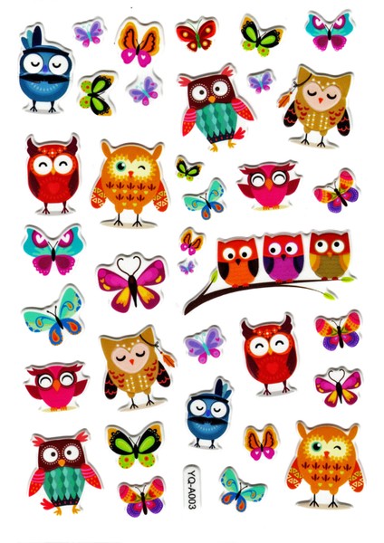 Sticker Kabartmalı Stiker Defter Planlayıcı Etiket (YQA003)-20X14CM - Baykuş Kelebek