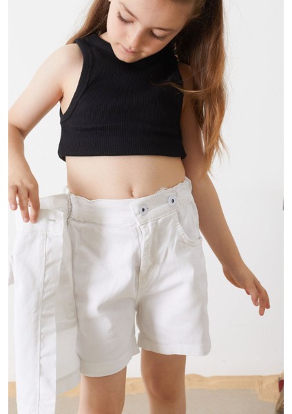 Beyaz Düğmeli Cepli Kız Çocuk Jean Şort Etek 18888 fırsatları