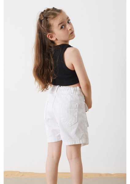 Beyaz Düğmeli Cepli Kız Çocuk Jean Şort Etek 18888 indirimleri