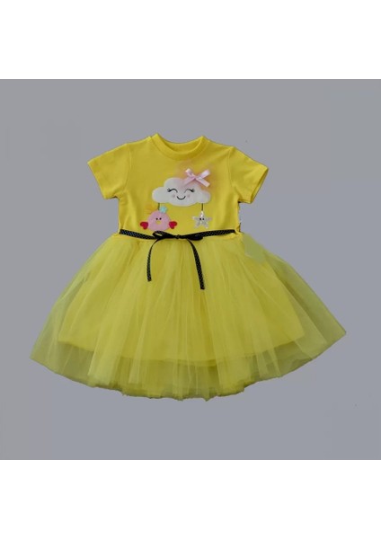 Tül Tokalı Bulut Civciv ve Yıldız Nakışlı Kız Bebek Elbisesi Sarı fiyatları