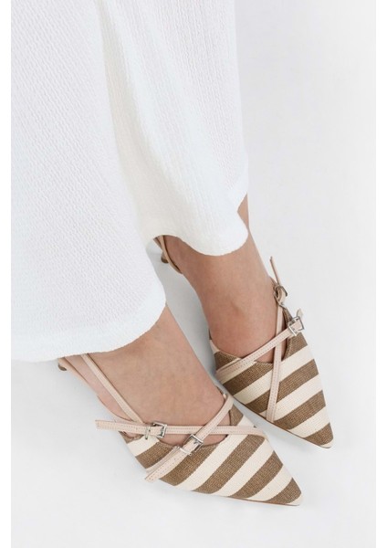 Kadın Flax Kahve Keten Çizgili Topuklu Stiletto fiyatları