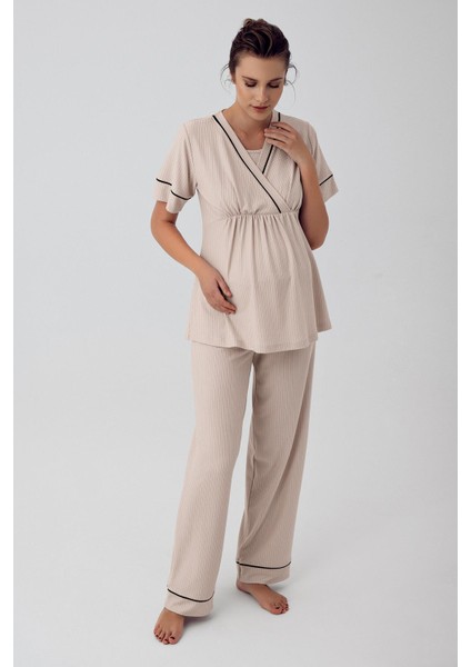 Kısa Kollu Esnek Viskon Hamile Pijama Takımı 16202