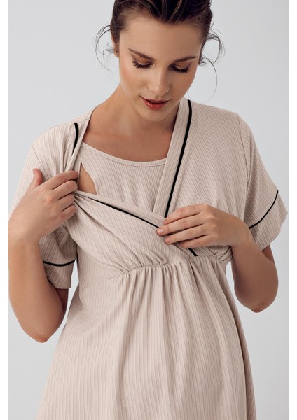 Kısa Kollu Esnek Viskon Hamile Pijama Takımı 16202 modelleri