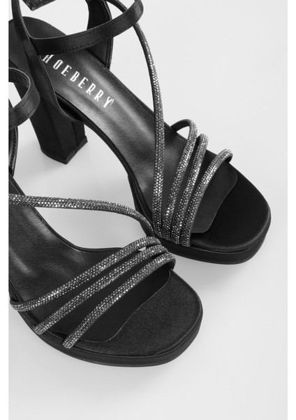 Kadın Sheila Siyah Saten Taşlı Platform Topuklu Ayakkabı modelleri