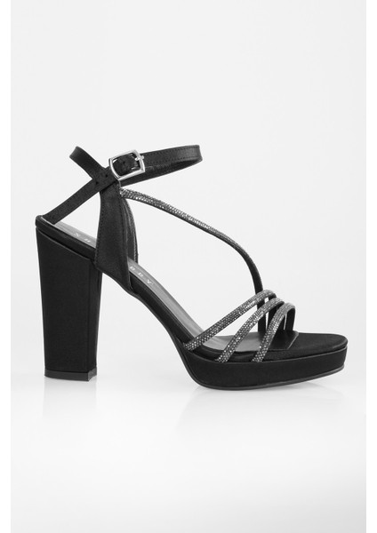 Kadın Sheila Siyah Saten Taşlı Platform Topuklu Ayakkabı fırsatları