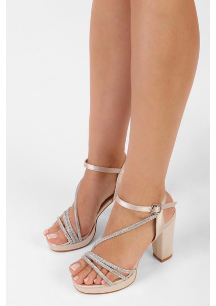 Kadın Sheila Ten Saten Taşlı Platform Topuklu Ayakkabı