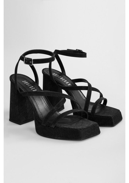 Kadın Brianna Siyah Simli Platform Topuklu Ayakkabı