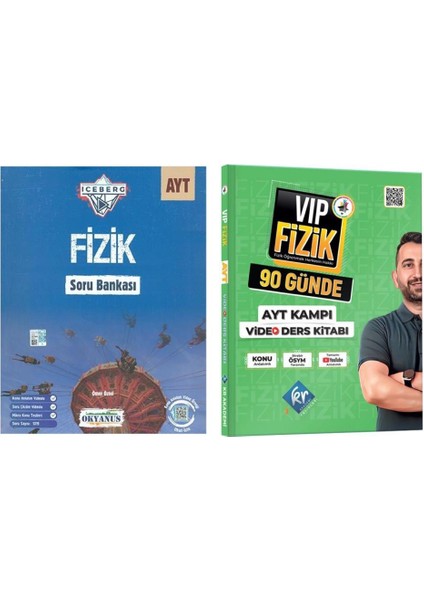 Okyanus Yayınları AYT Fizik İceberg Soru Bankası - Vip Fizik 90 Günde AYT Kampı Video Ders Kitabı 2'lı Set