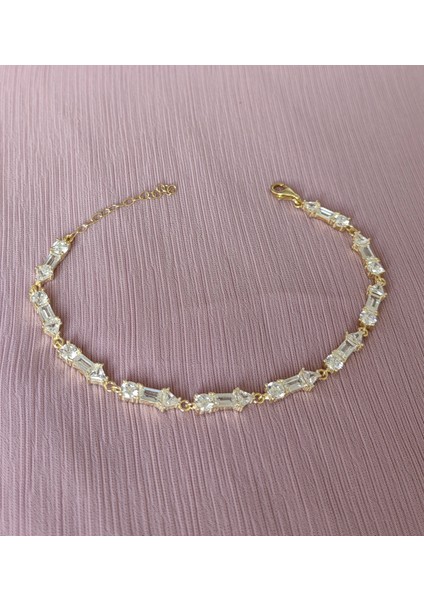Baget Taşlı Gümüş Bileklik - Gold Renk modelleri