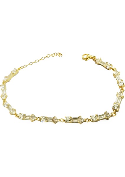 Baget Taşlı Gümüş Bileklik - Gold Renk fırsatları