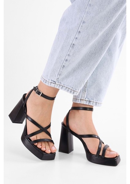 Kadın Shanty Siyah Cilt Platform Topuklu Ayakkabı modelleri