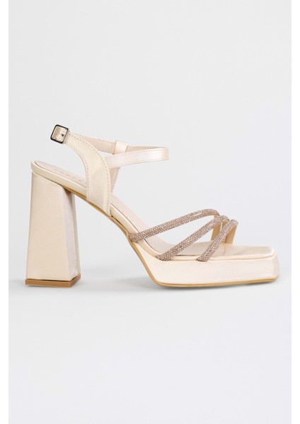 Kadın Merdia Ten Saten Taşlı Platform Topuklu Ayakkabı fiyatları