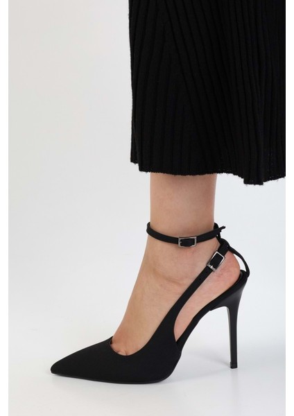 Kadın Mila Siyah Zara Saten Kemerli Bilekten Bağlı Stiletto