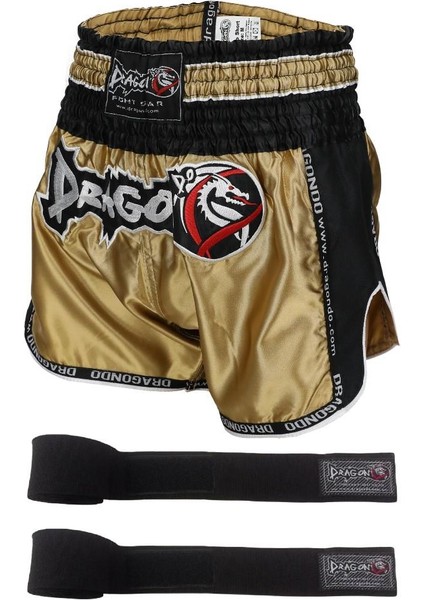 Dragondo Retro Şort Muay Thai Şort ve 3,5 Metre Boks Bandajı Set