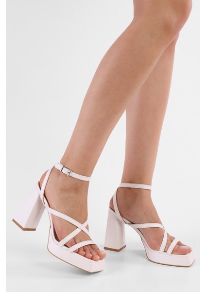 Kadın Shanty Beyaz Cilt Platform Topuklu Ayakkabı