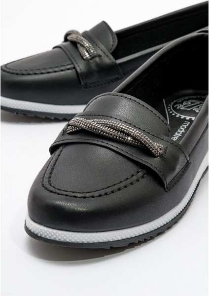 Kaydırmaz Taban Bağlı Lastikli Kadın Babet SİYAH CİLT modelleri