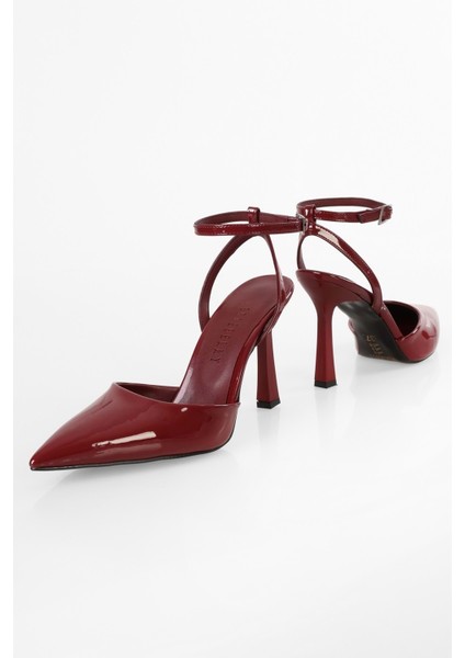 Kadın Stiletto Bordo Rugan Kemerli Bilek Bağlı Orta Topuklu Şık Tasarım modelleri