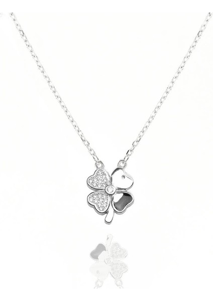 Swarovski Taşlı Mineli Yonca Model Kadın Gümüş Kolye