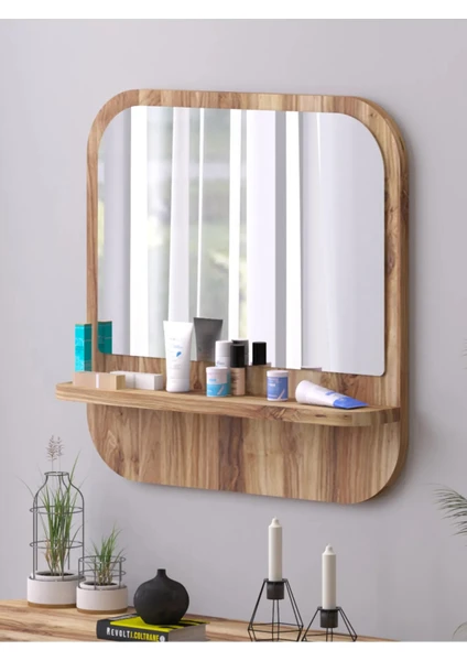 Tarz Design Nysamo Raflı Kare 45 cm Koridor Dresuar Konsol Duvar Salon Banyo Ofis Çocuk Yatak Oda Raflı Aynası