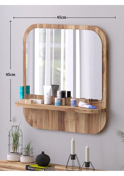 Tarz Design Nysamo Raflı Kare 45 cm Koridor Dresuar Konsol Duvar Salon Banyo Ofis Çocuk Yatak Oda Raflı Aynası