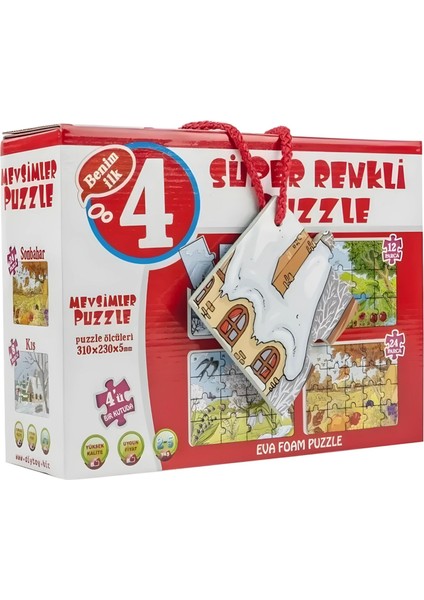 Eğitici Renkli Mevsimler Puzzle - Eğlenceli Mevsimleri Tanıma Yapboz - El Becerisi Geliştiren Mevsimler Puzzle