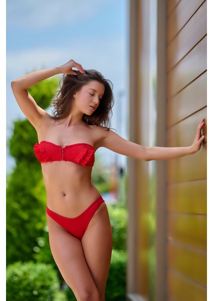 Çizgili Kumaş Düz Bikini Alt