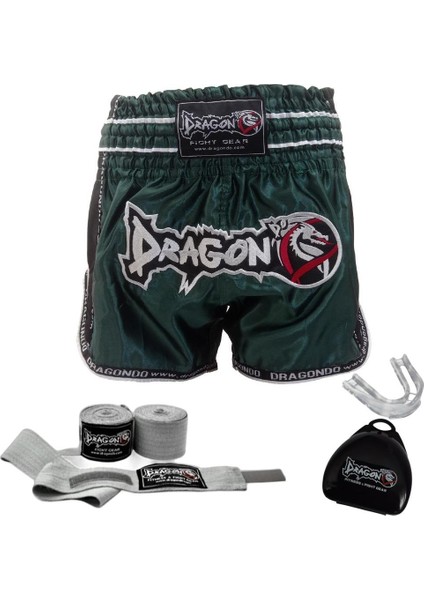 Dragondo Retro Şort Muay Thai Şort ,3,5 Metre Boks Bandajı Prefosyenel Dişlik Set