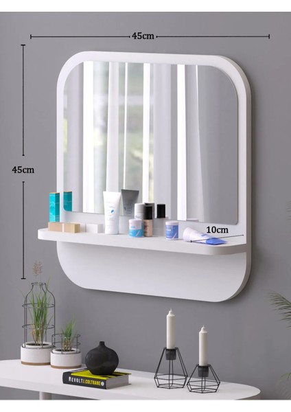 Tarz Design Nysamo Raflı Kare 45 cm Koridor Dresuar Konsol Duvar Salon Banyo Ofis Çocuk Yatak Oda Raflı Aynası